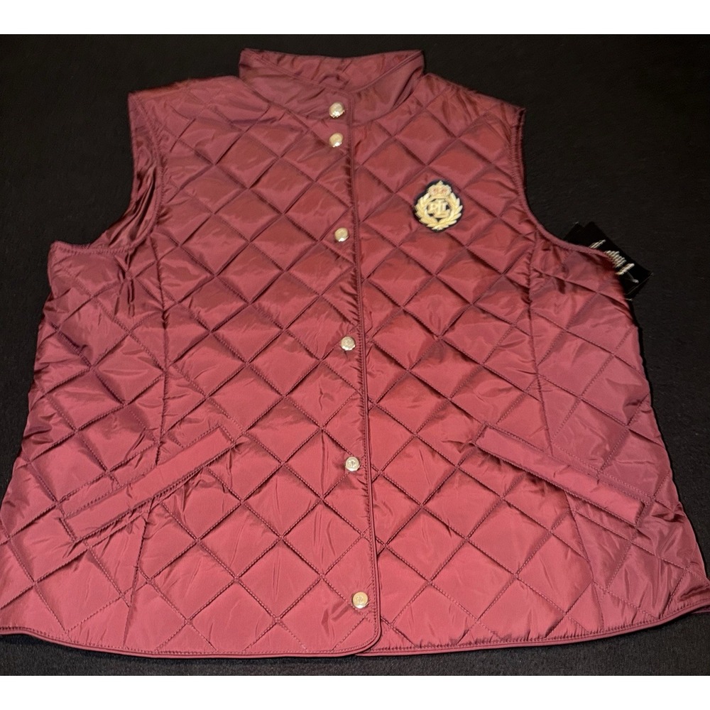 Ralph Lauren Quilted Vest Crest-Patch Logo Dark Garnet Women's Size XL NWT - Picture 1 of 9